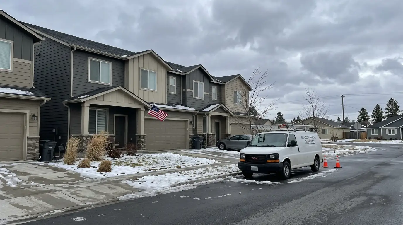 Newer townhomes in Airway Heights on a windy day