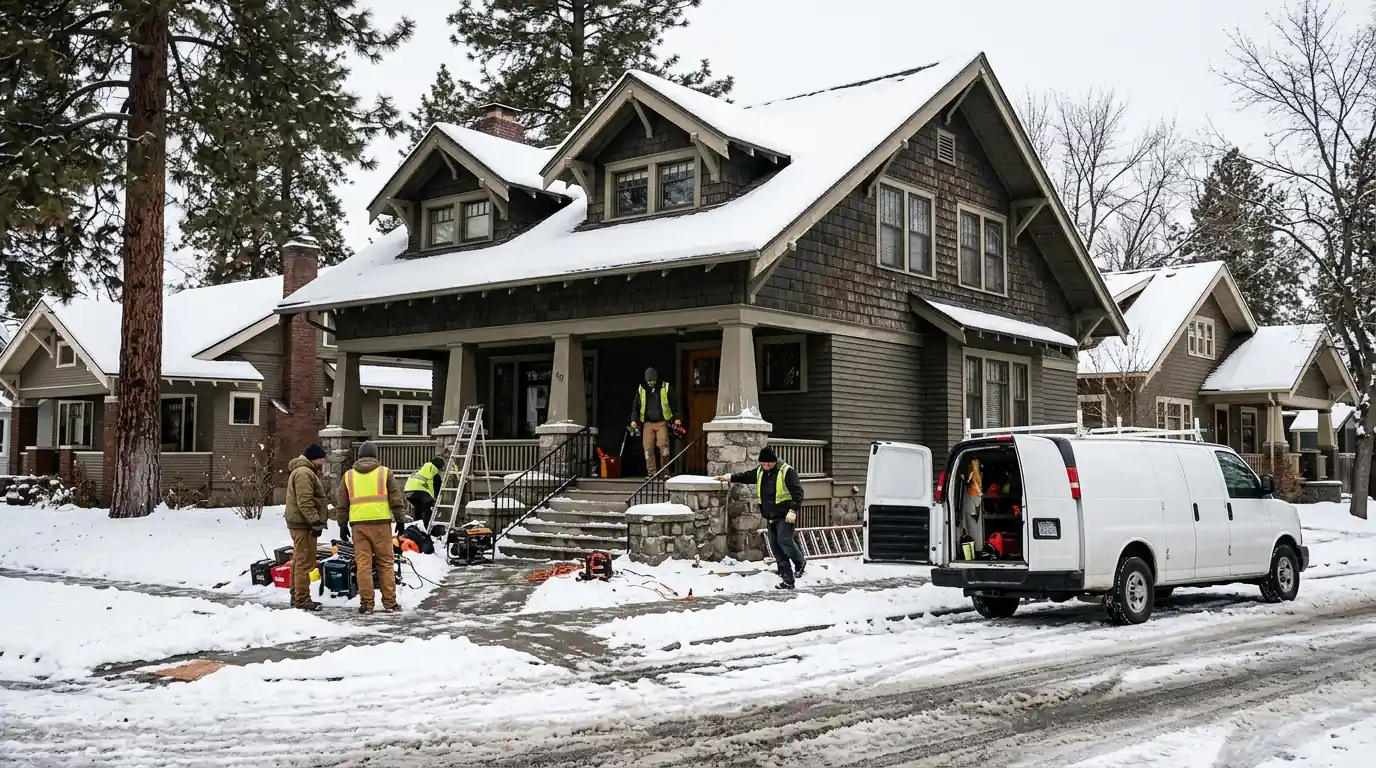 An older Spokane home during a winter water damage call