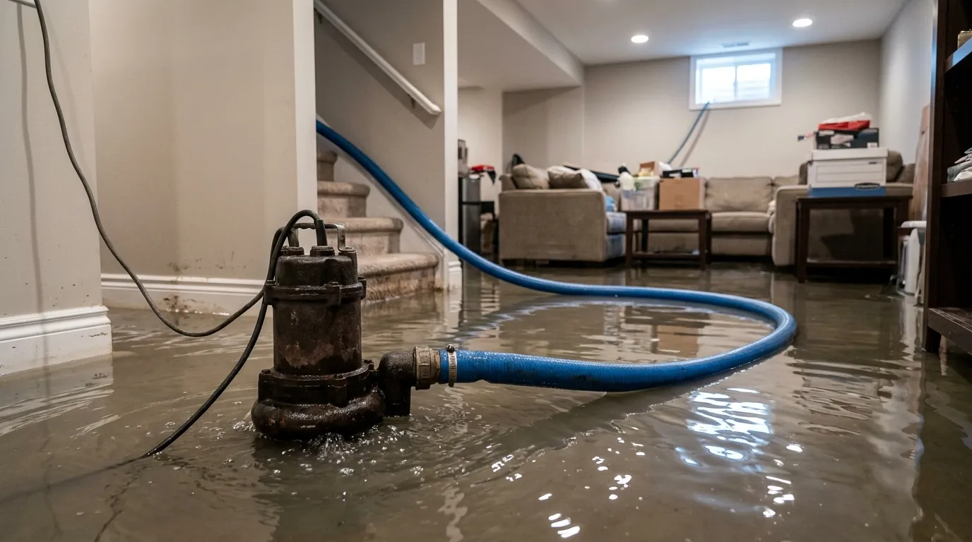 Pumping water out of a flooded basement