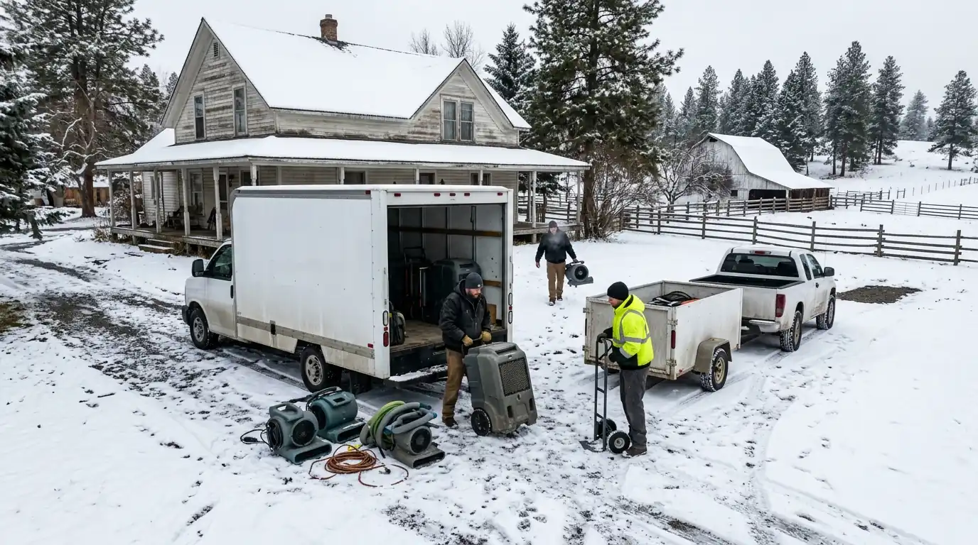 Restoration crew at a rural Spokane County home