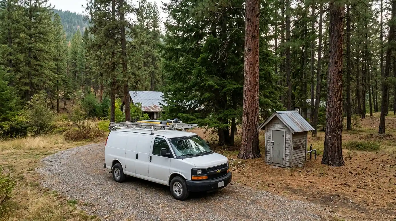 A rural property with a well house in southern Stevens County