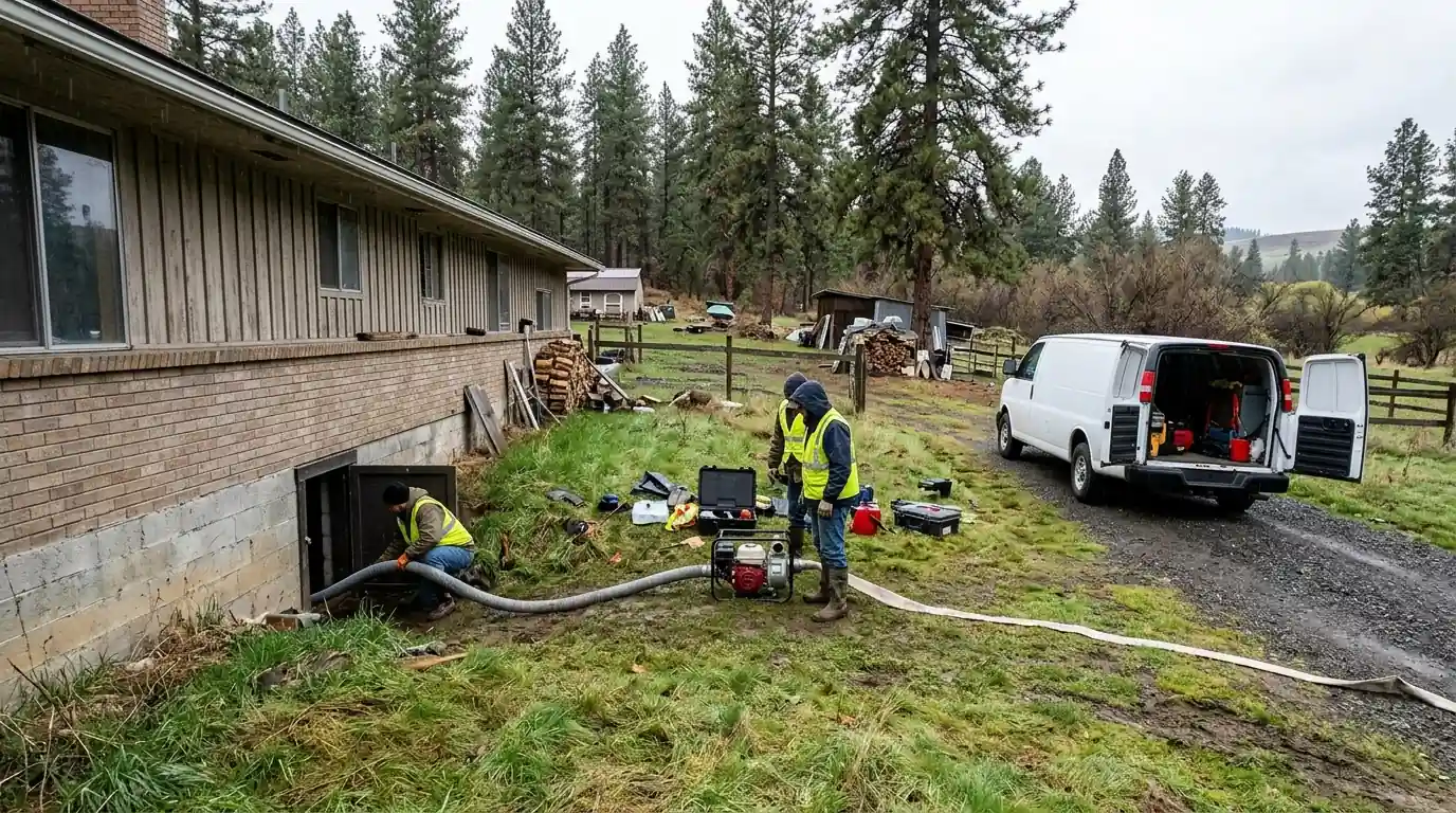 Pumping a crawl space at an Otis Orchards home