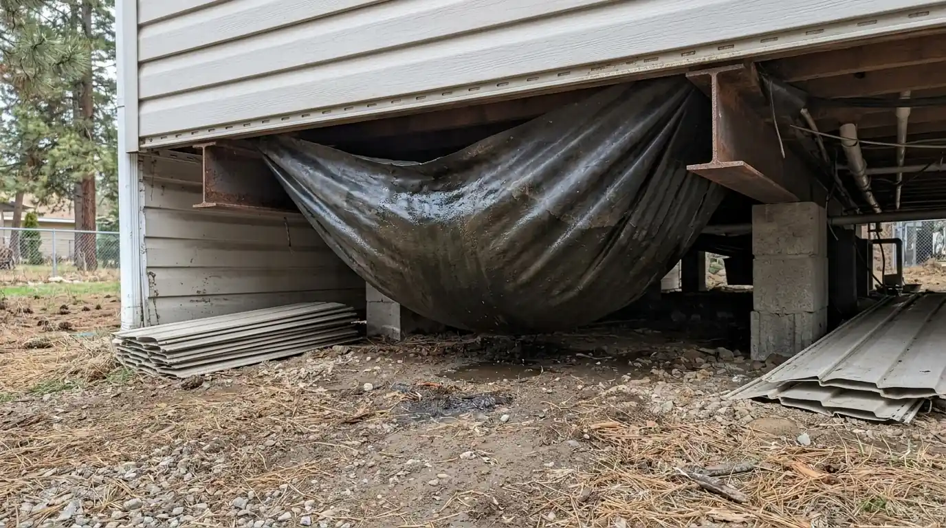 Sagging belly wrap under a manufactured home