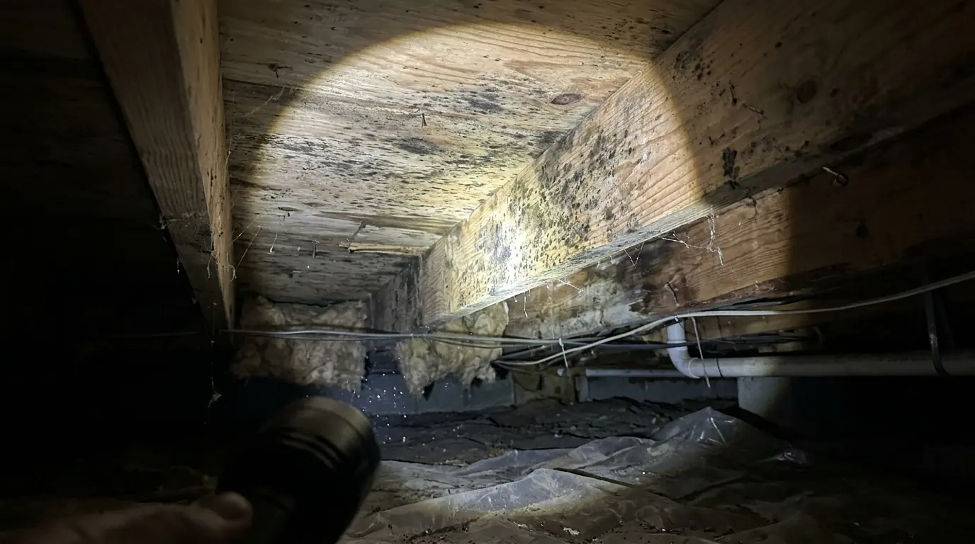 Mold spotting on crawl space joists and subfloor