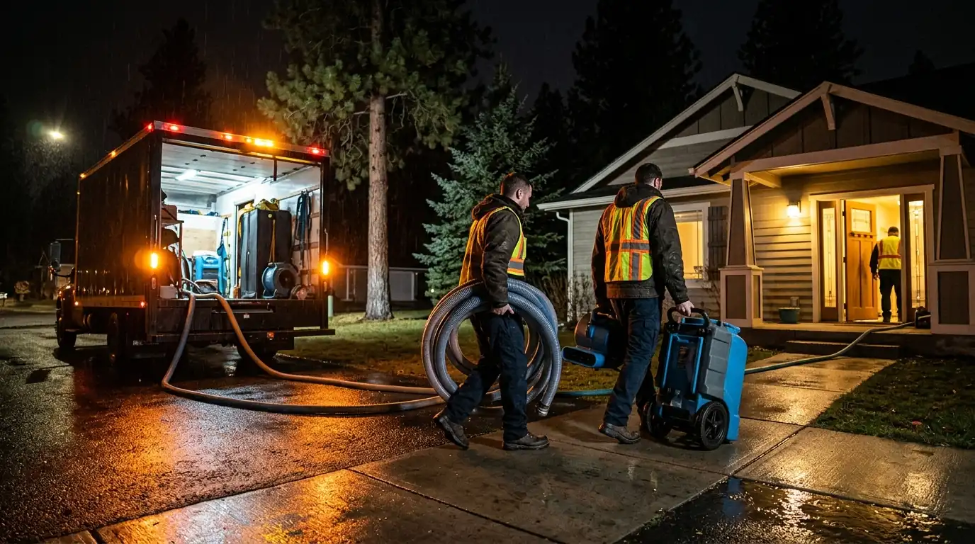 Crew arriving at night with extraction equipment