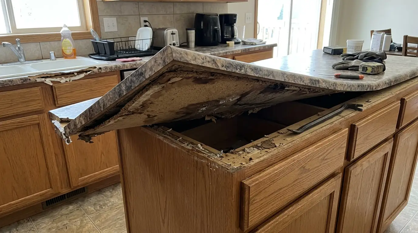 Countertop lifted during a cabinet repair