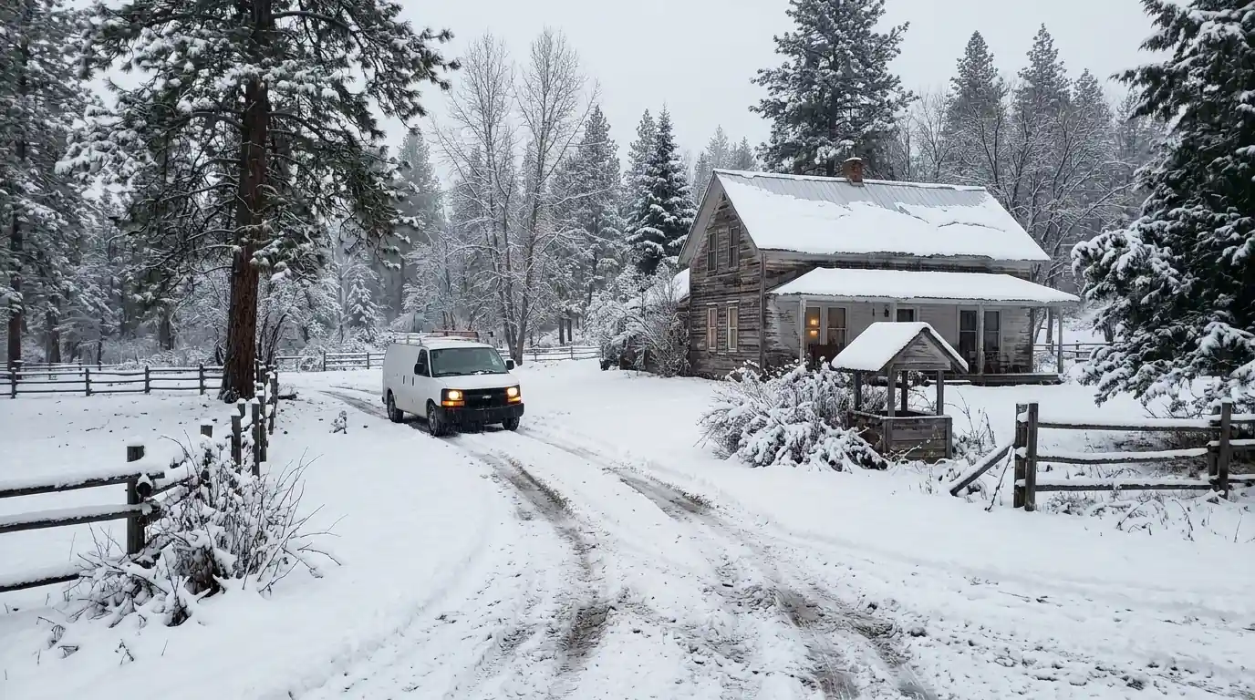 A rural home near Deer Park during a winter water call