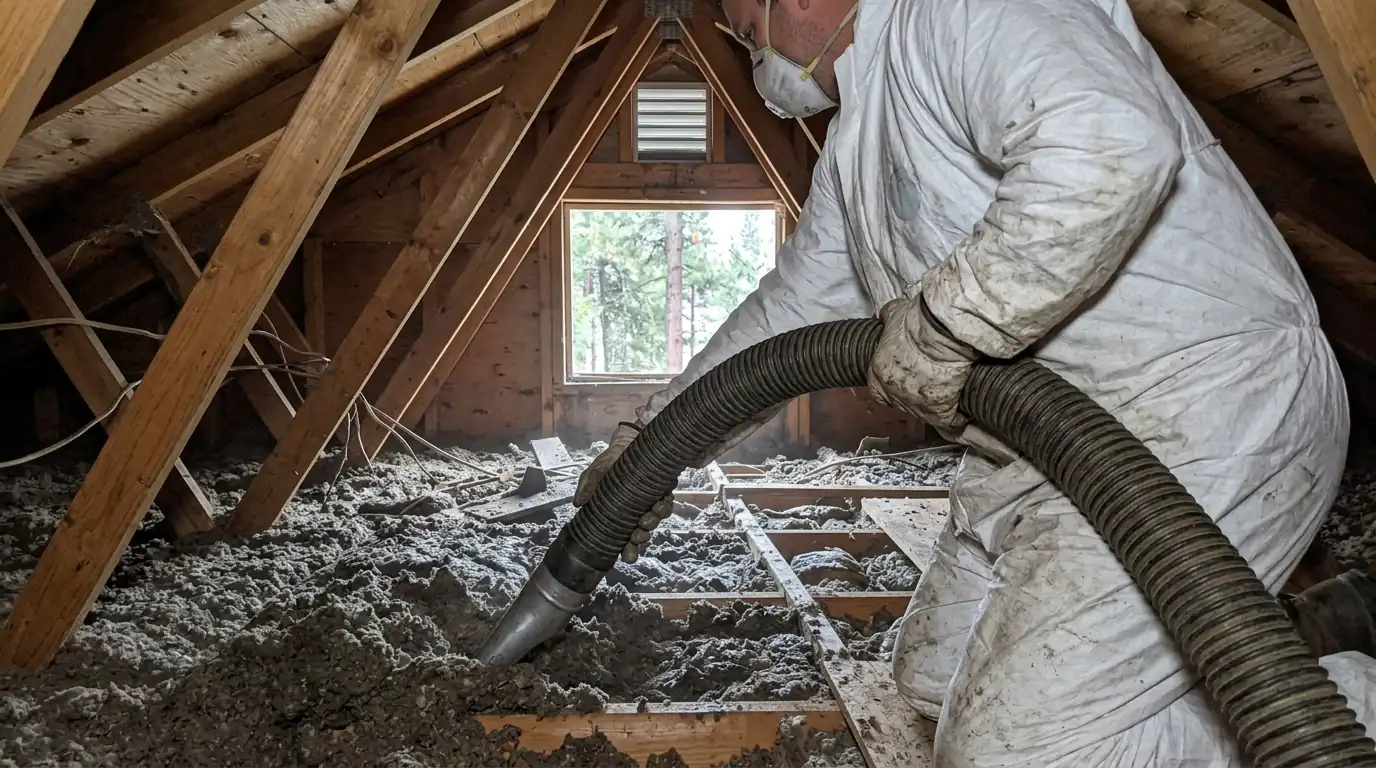 Vacuuming wet blown-in insulation out of an attic