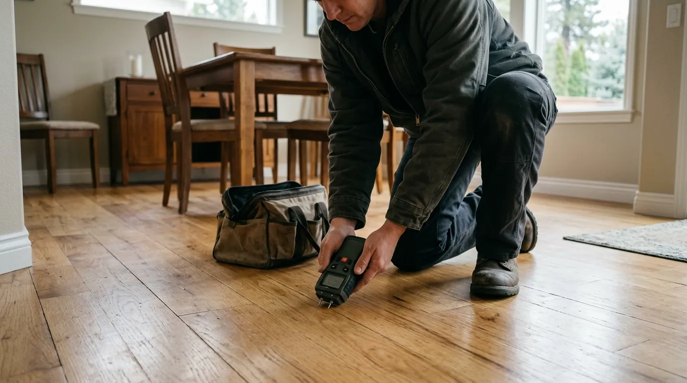 Moisture reading on hardwood floorboards