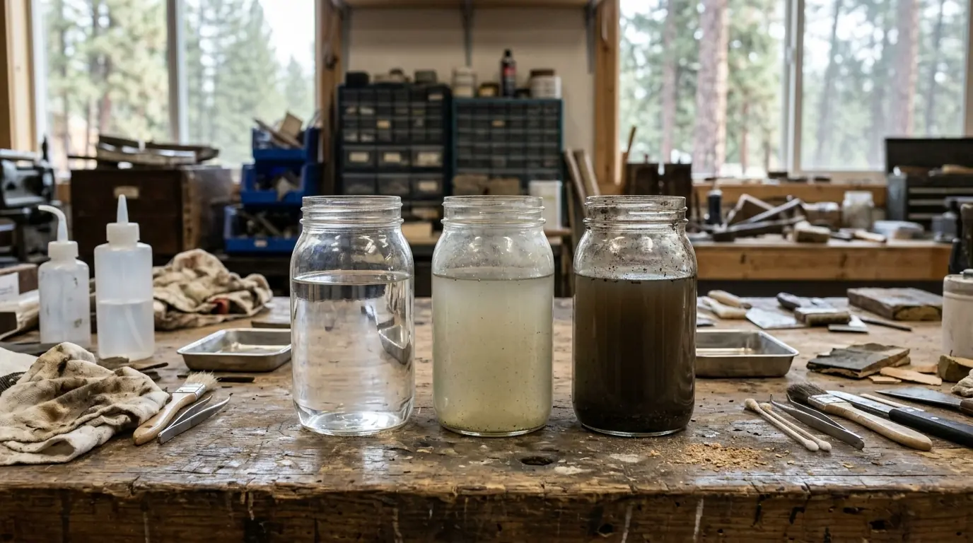 Clean, gray and black water side by side