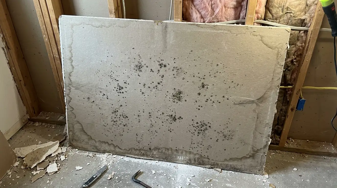 Early mold on the back of removed drywall