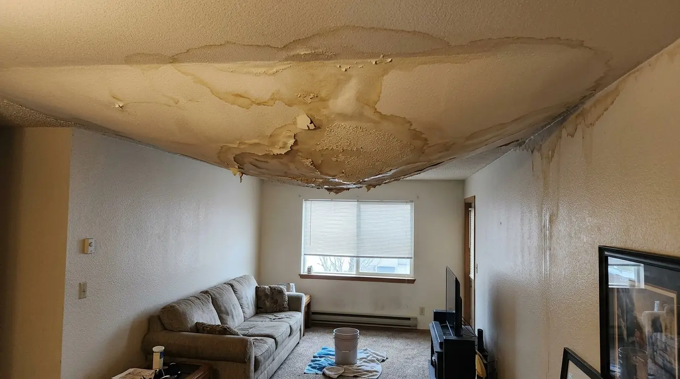 Ceiling leak in an apartment below a leaking unit
