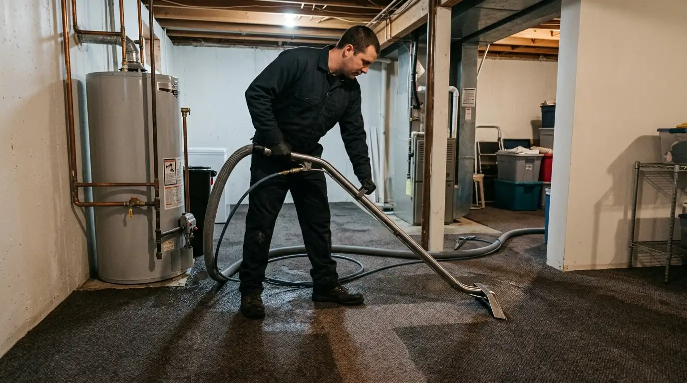 Extracting water from carpet next to a failed water heater