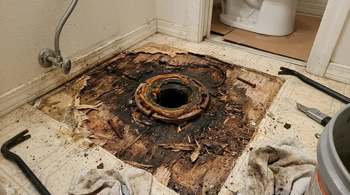 Soft subfloor around a toilet flange