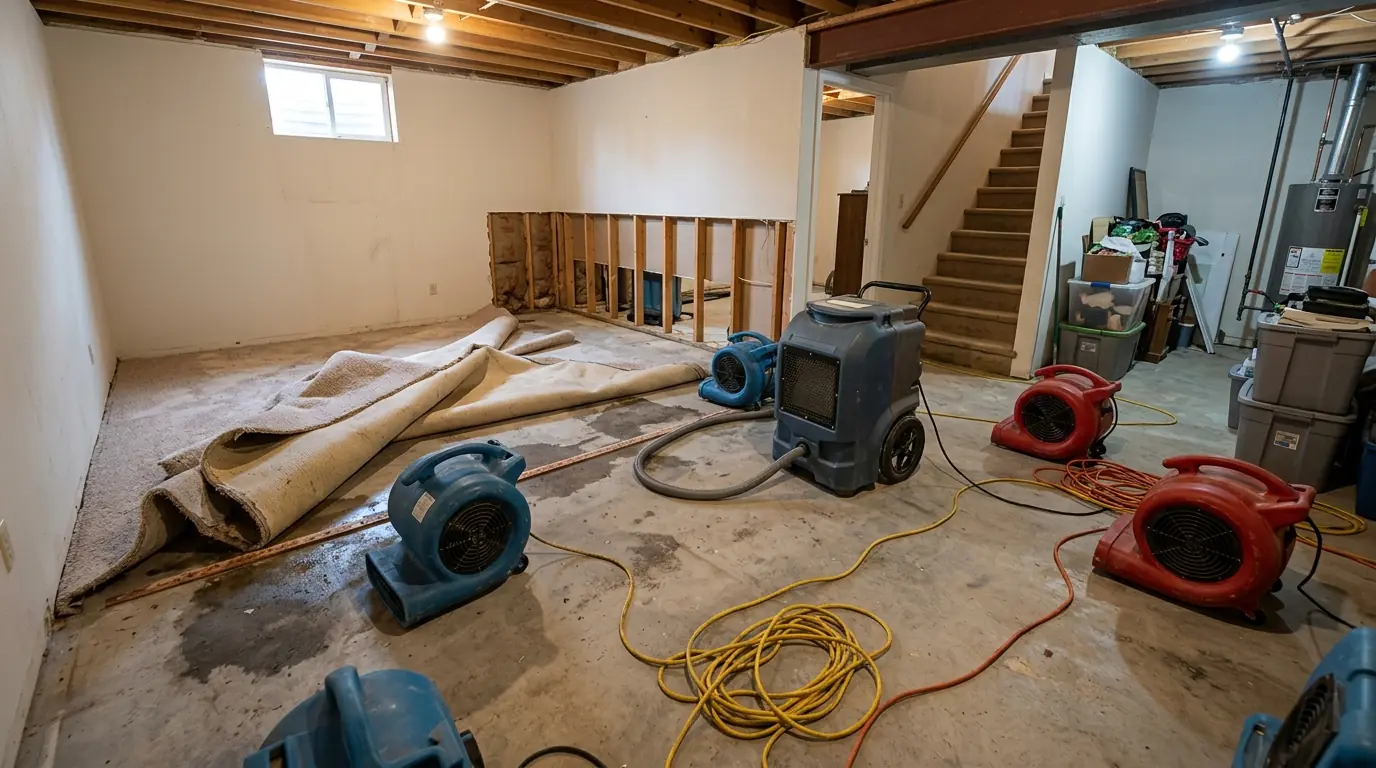 Drying a basement slab with the carpet rolled back