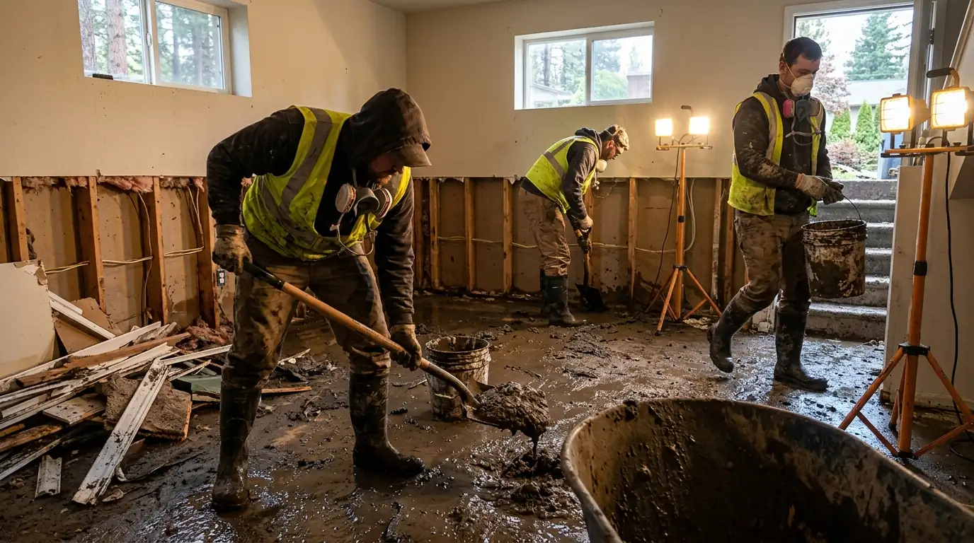 Shoveling silt out after a flood