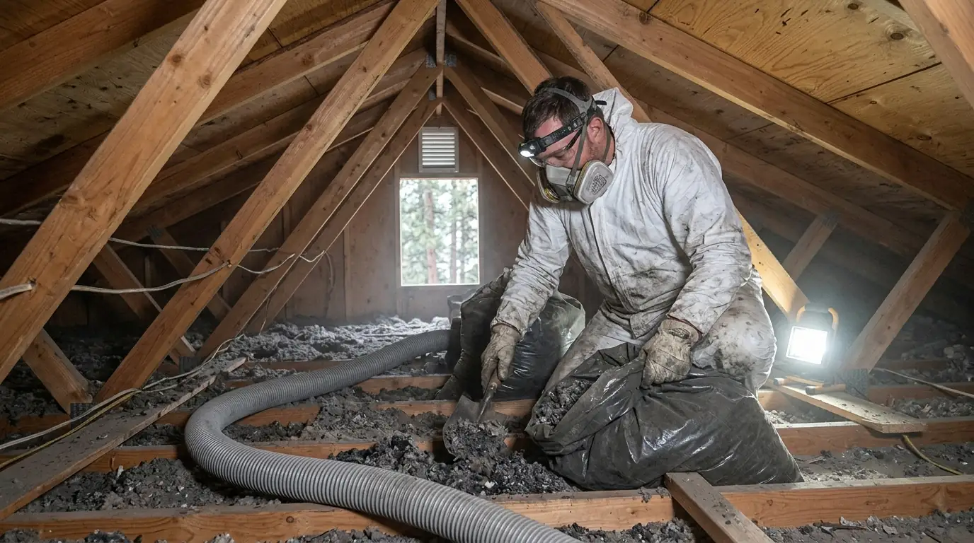 Removing ash-covered attic insulation after the Gray Fire