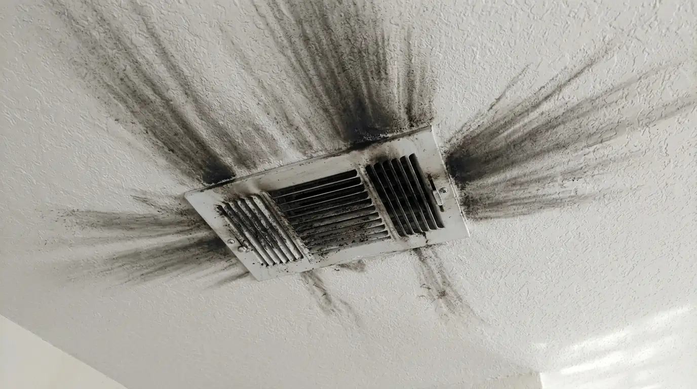 Soot streaks around a register after a furnace puff-back