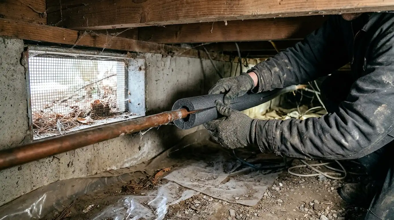 Insulating a water line in a cold crawl space