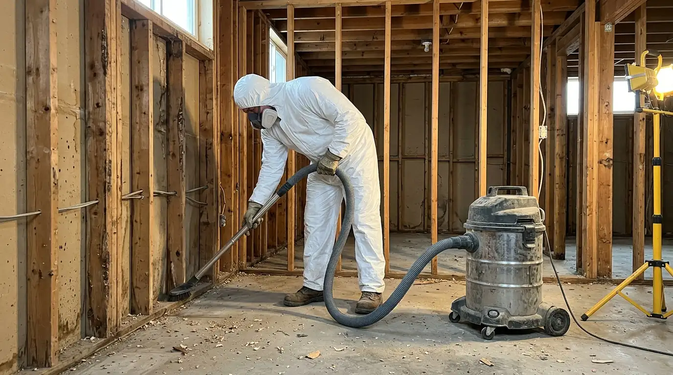 HEPA vacuuming framing after mold removal