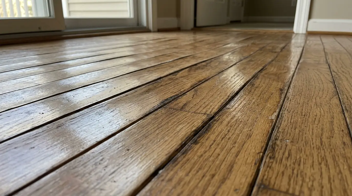 Cupped hardwood boards after a leak