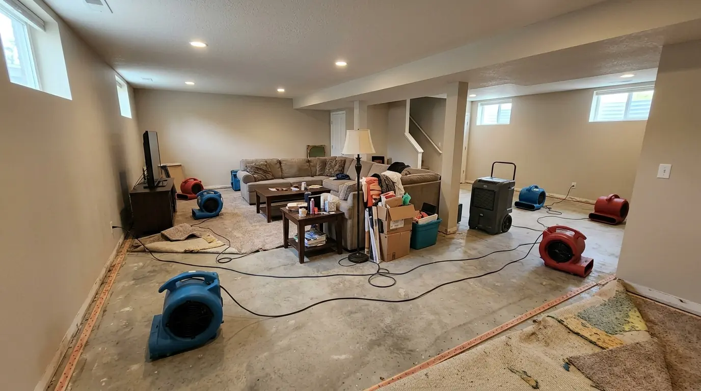 A Veradale basement drying after a leak