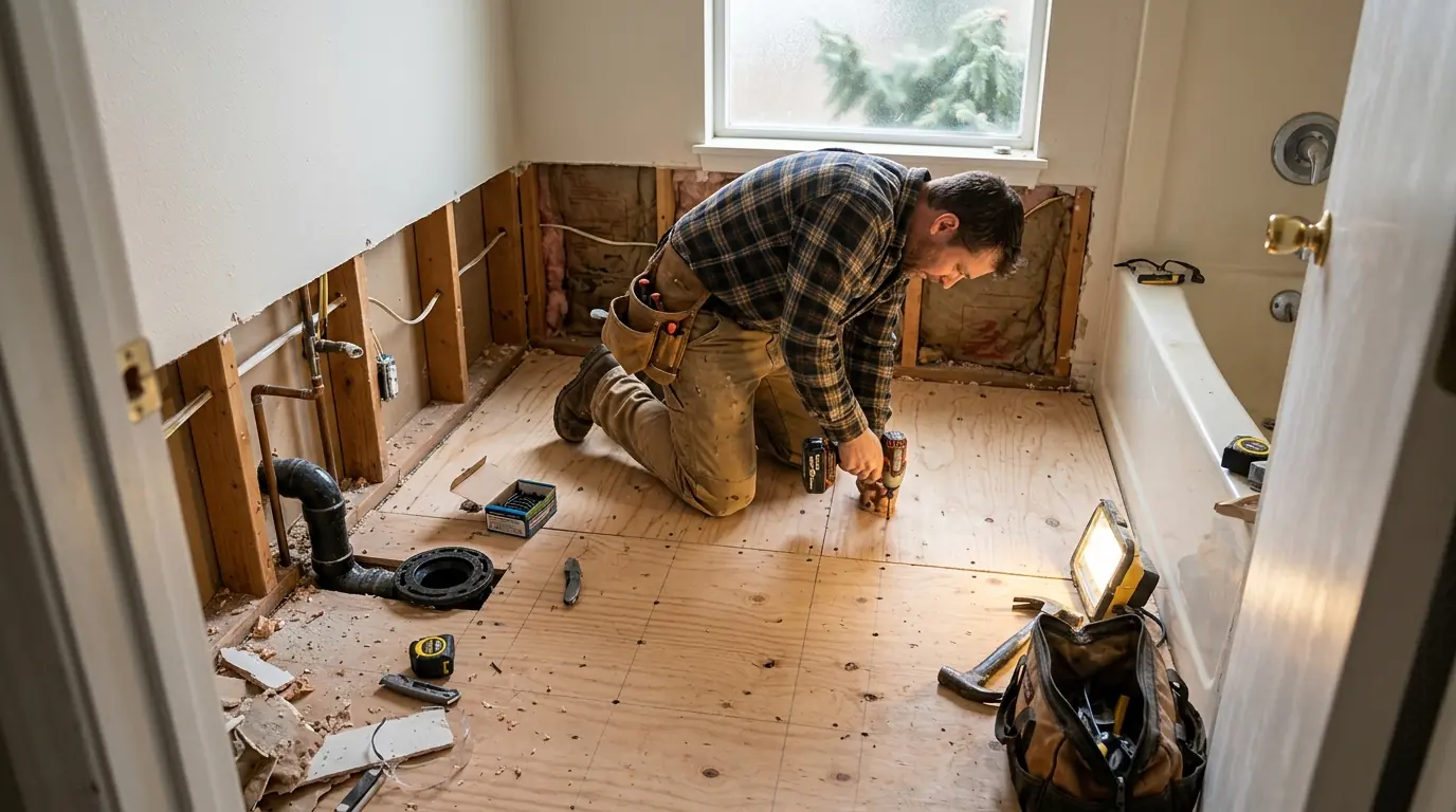 Installing new subfloor in a bathroom