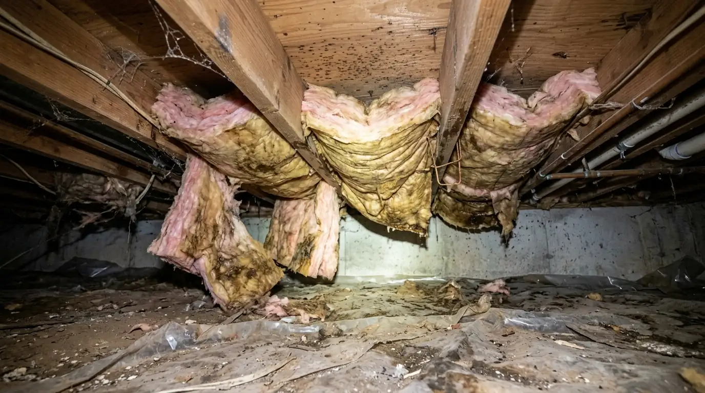 Wet insulation sagging between floor joists