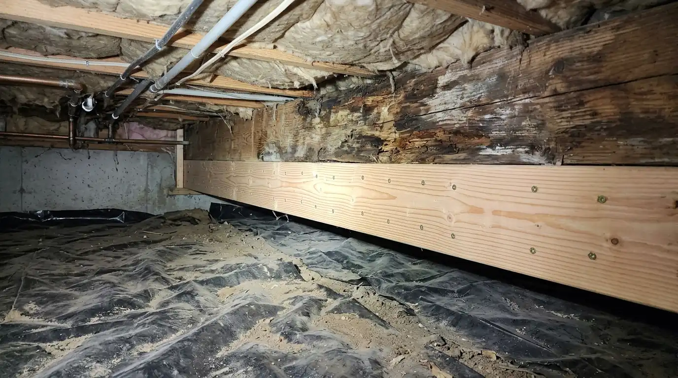 Sistered joist under a floor