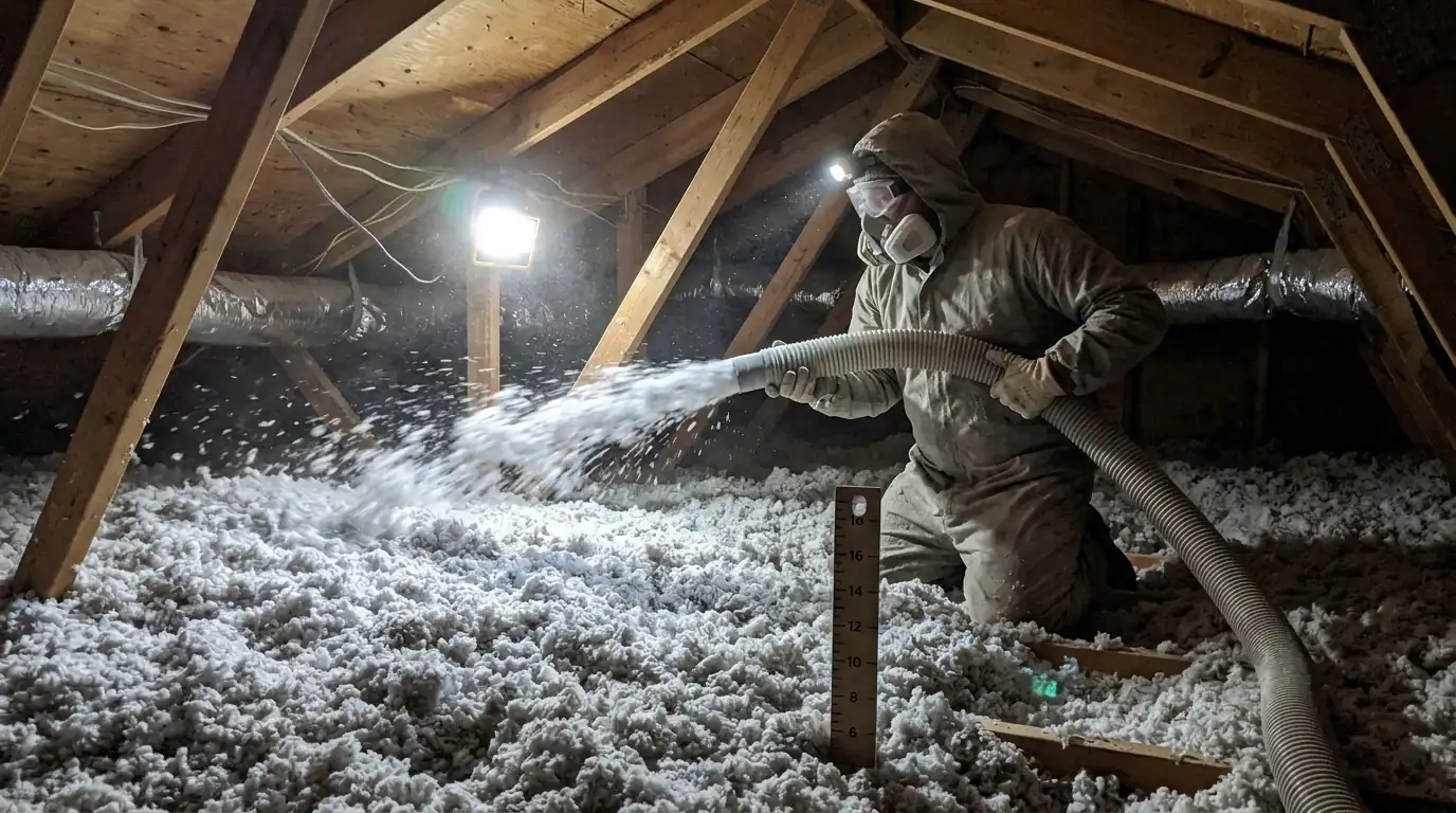 Blowing new insulation into an attic