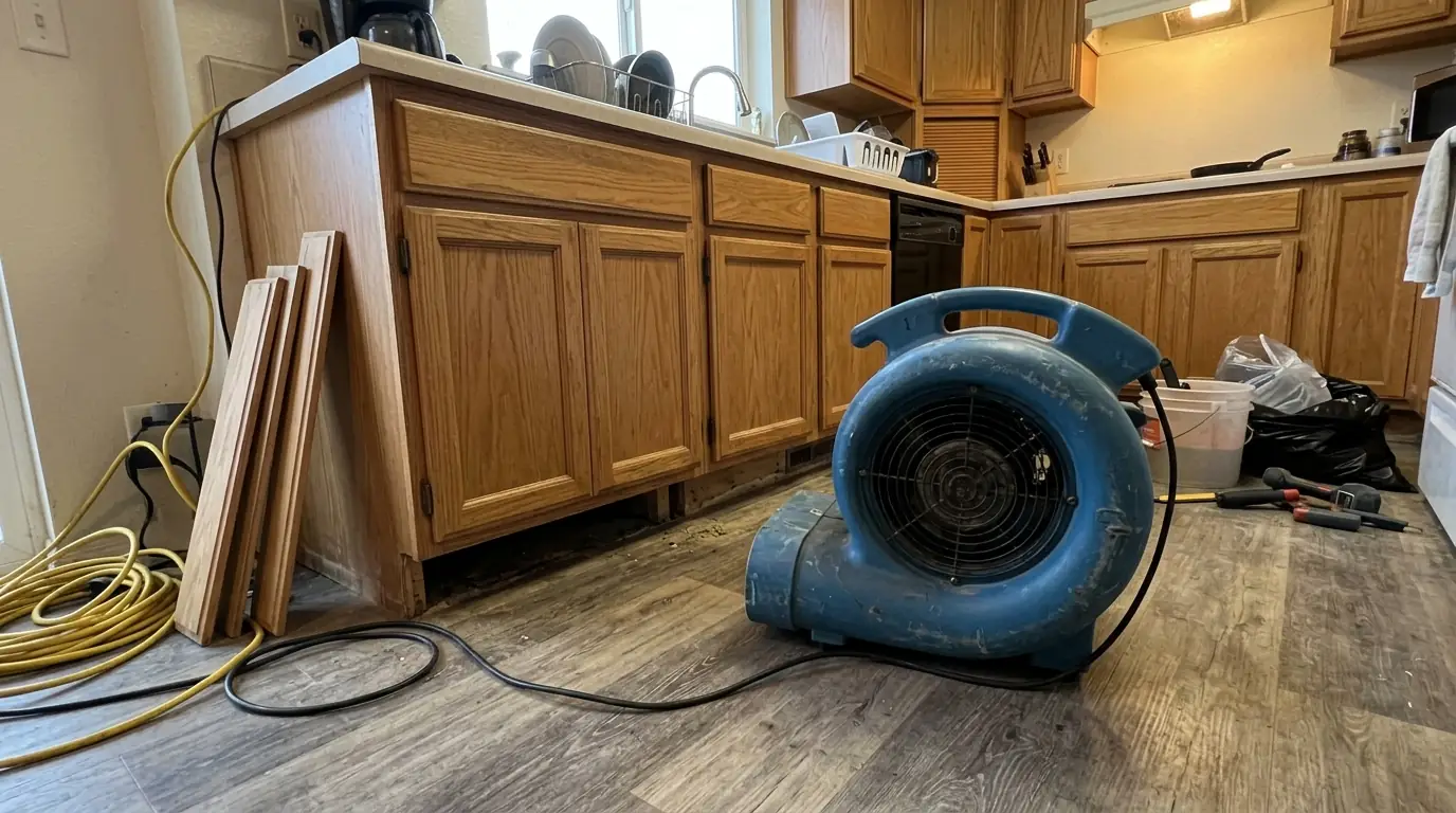 Drying under kitchen cabinets with the toe kicks off