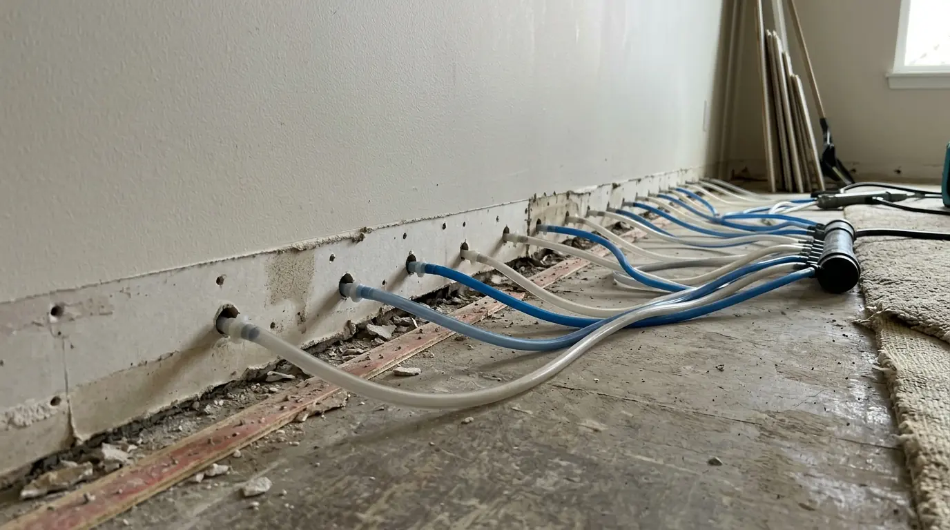 Cavity drying behind a removed baseboard